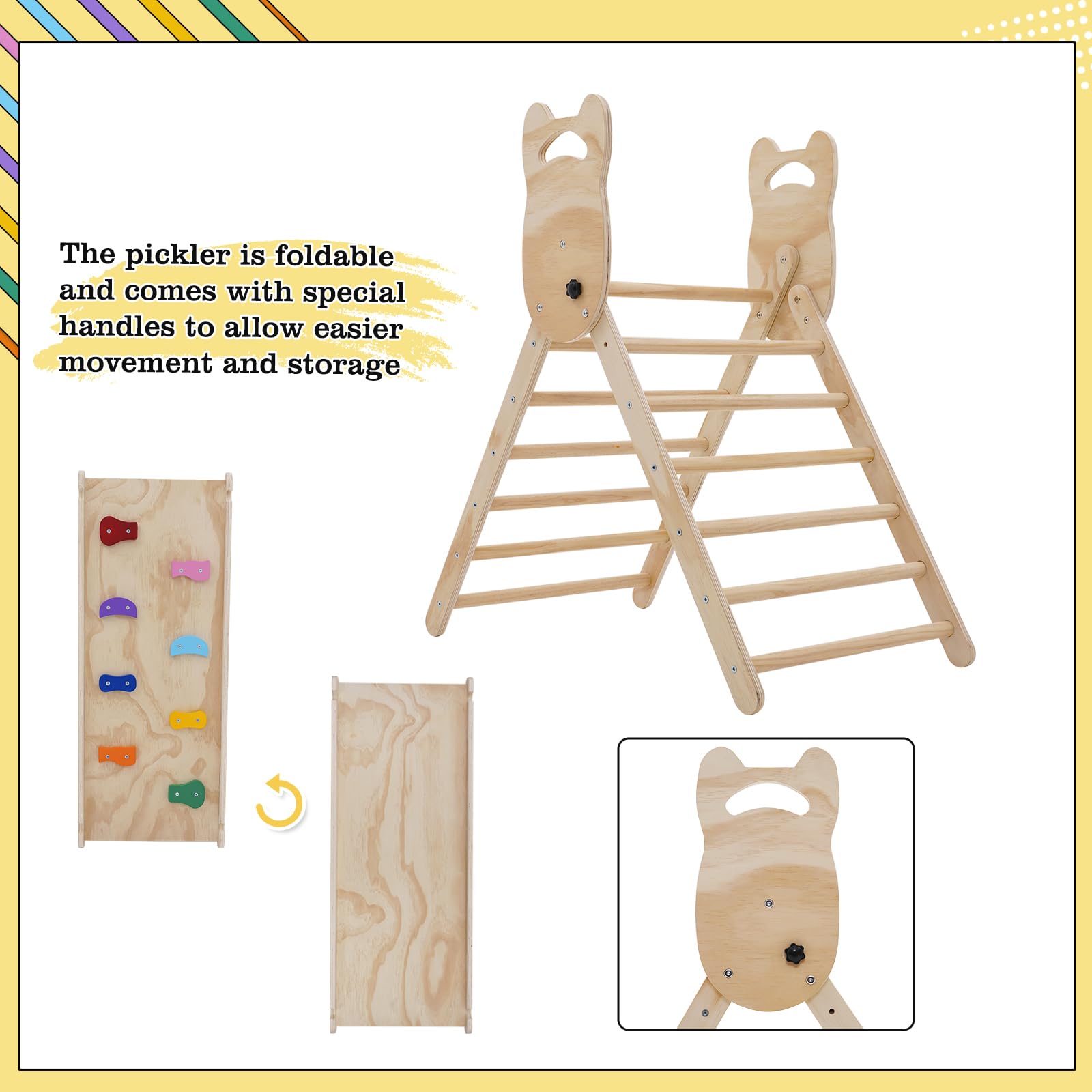 Ark miido Klettergerüst Indoor klettersteine 3-in-1 Montessori kletterdreieck mit Rutsche Faltbares Kinder Kletterbogen aus Holz Spielzeug pikler zum Rutschen & Klettern für Kinder ab 1 Jahr