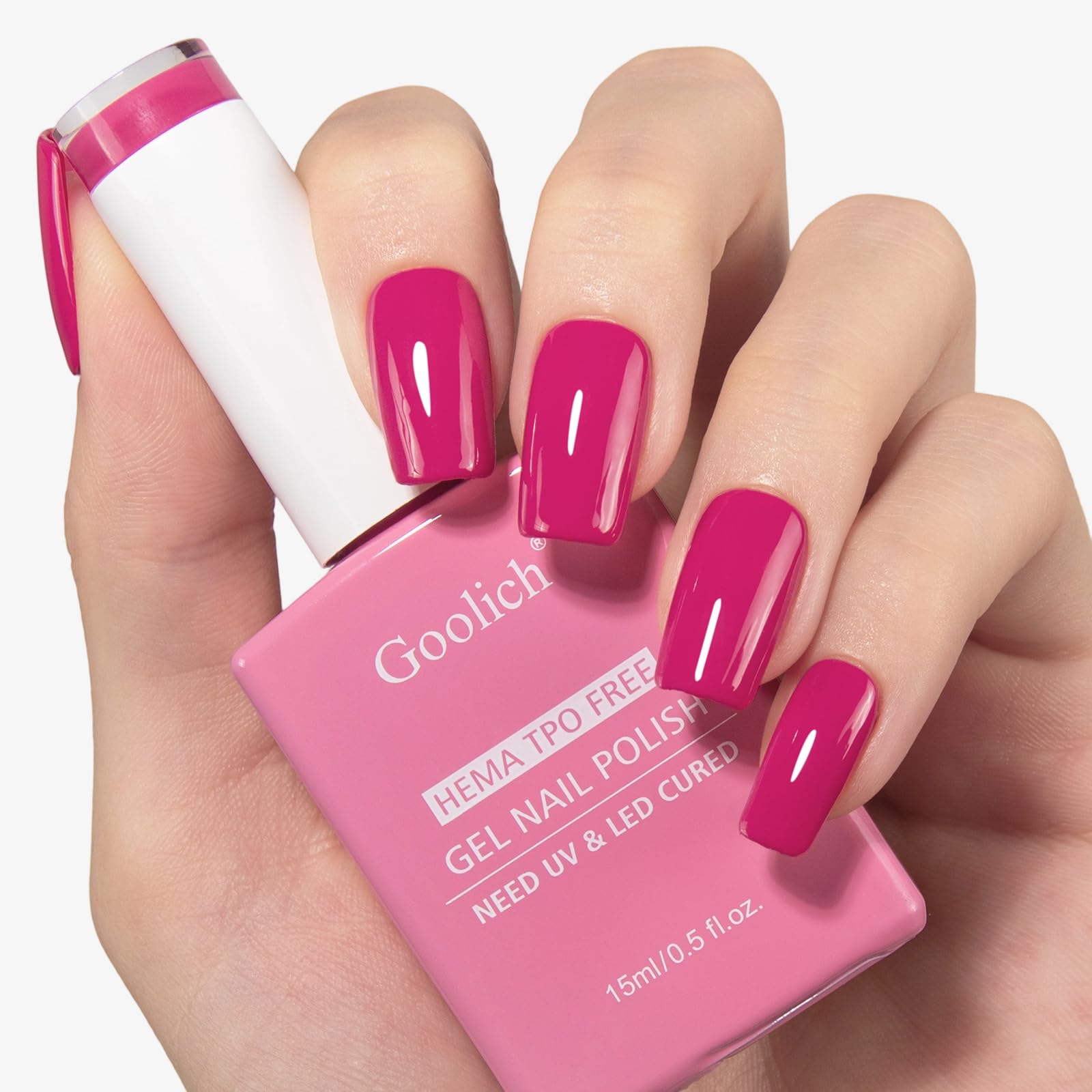 Pink Gel Polish, 0.5 Fl Oz HEMA & TPO Free Hot Pink Gel Nail Polish Soak off U V LED Fall Winter Nail Art Design Manicure Salon for Women Girl
