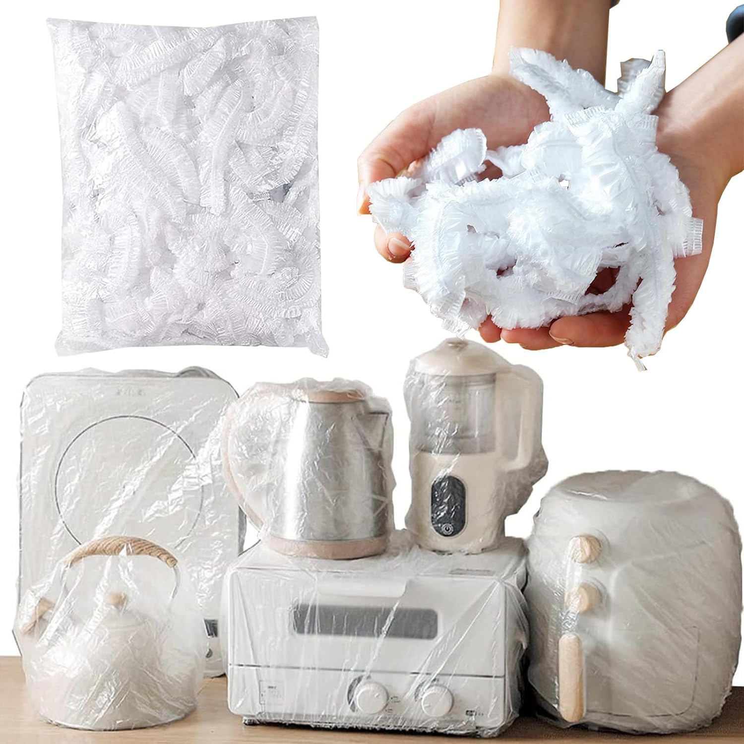 60PCS Clear Kitchen Appliance Covers, Thickened Disposable Furniture Dust Cover Dustproof with Elastic for Small Appliance (Oven, Pressure Cooker, Blender, Toaster, Air Fryer, Instant Pot), (S, M, L)