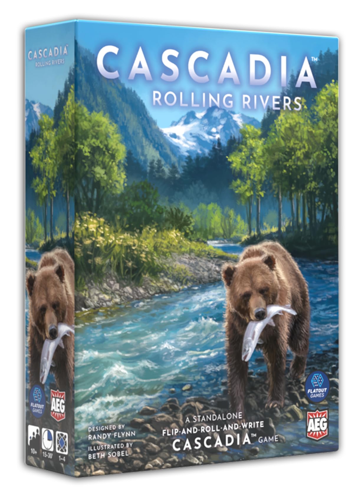 Alderac Entertainment Group | Cascadia Rolling Rivers | Puzzly Flip and Roll and Write Game in English for All Family | Building Competitive Game for 1-8 Players | Create the Most Harmonious Ecosystem