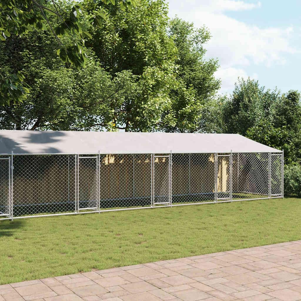 Perrera para perros con techo y puertas, acero galvanizado gris, 10 x 2 x 2 m, plegable y ampliable, caño seguro y protección para cachorros y perros en el jardín, parque exterior y recinto de
