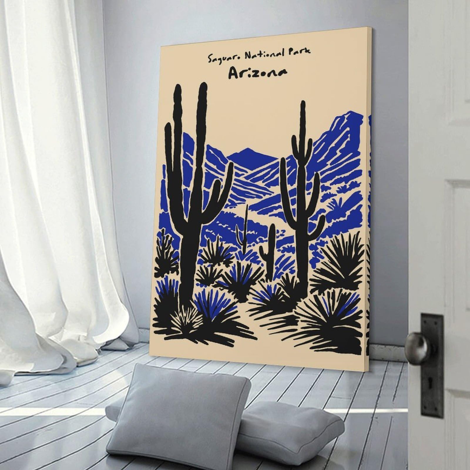 Junmoney Saguaro National Park Arizona Illustration Canvas Art Print 20x30inch(50x75cm), for Feature Walls in Flats Or Modern Rooms, Ideal for Building A Coordinated Art Wall