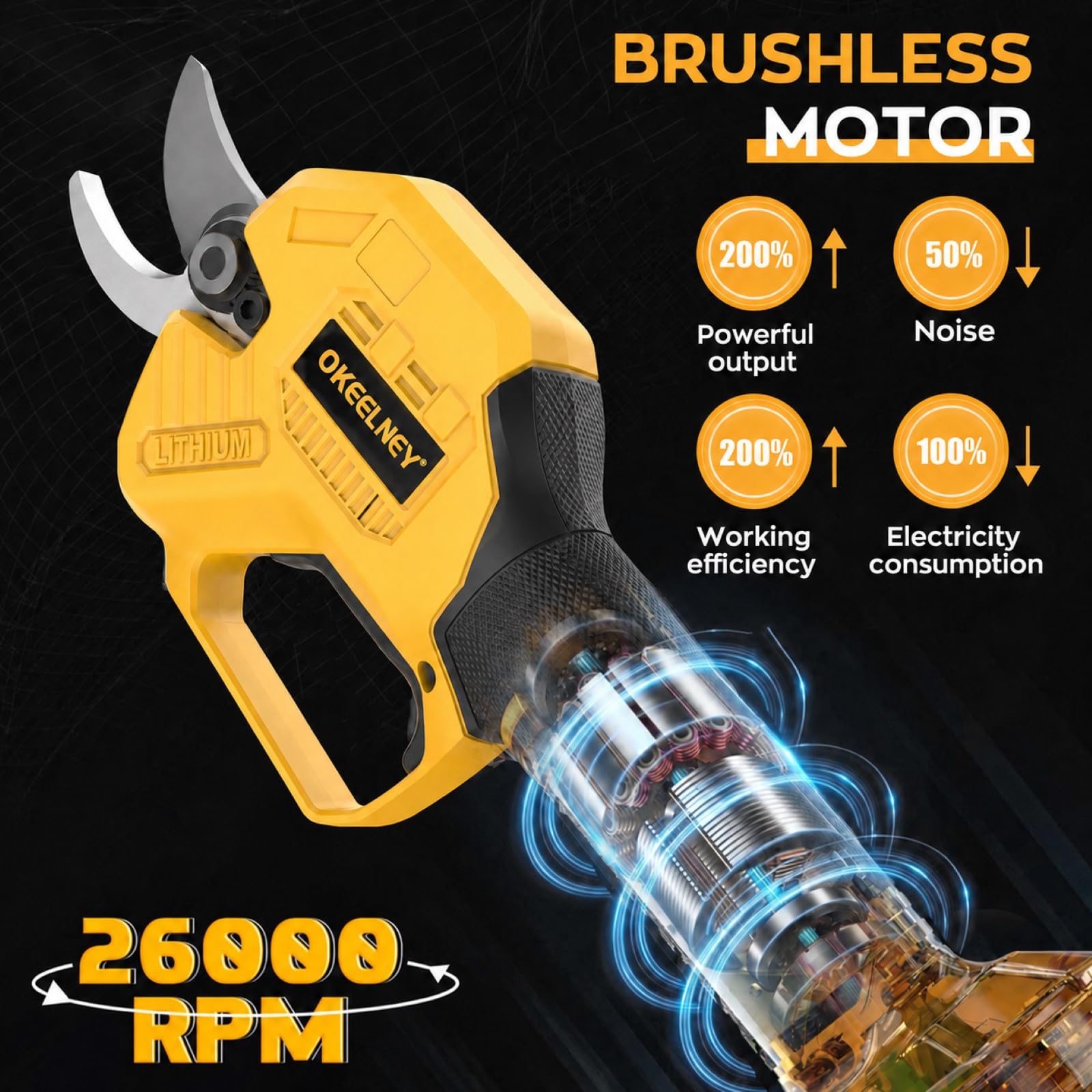 Elektryczne nożyce ogrodowe do akumulatora DeWalt 20 V Max, akumulatorowe nożyce ogrodowe DeWalt z bezszczotkowym silnikiem i pojemnością cięcia 3,8 cm do gałęzi, krzewów, łodyg (tylko narzędzia)
