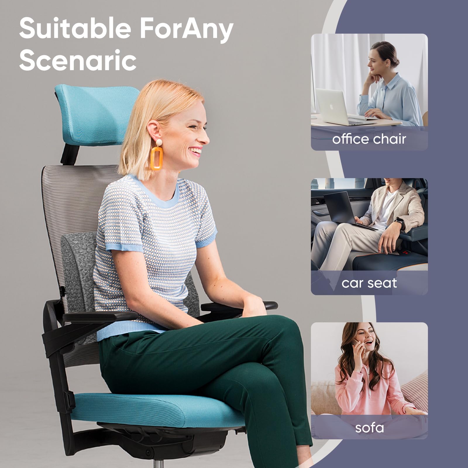 Almohada de apoyo lumbar extra grande para reclinable, cojines de apoyo de espalda con correa trasera, espuma viscoelástica de alto apoyo, duradera, suave