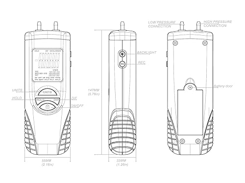 Miniatura 6 de Hti-Xintai Manómetro digital, medidor de presión de aire de doble puerto, medidor de presión, comprobador de gas HVAC, pantalla LCD grande con