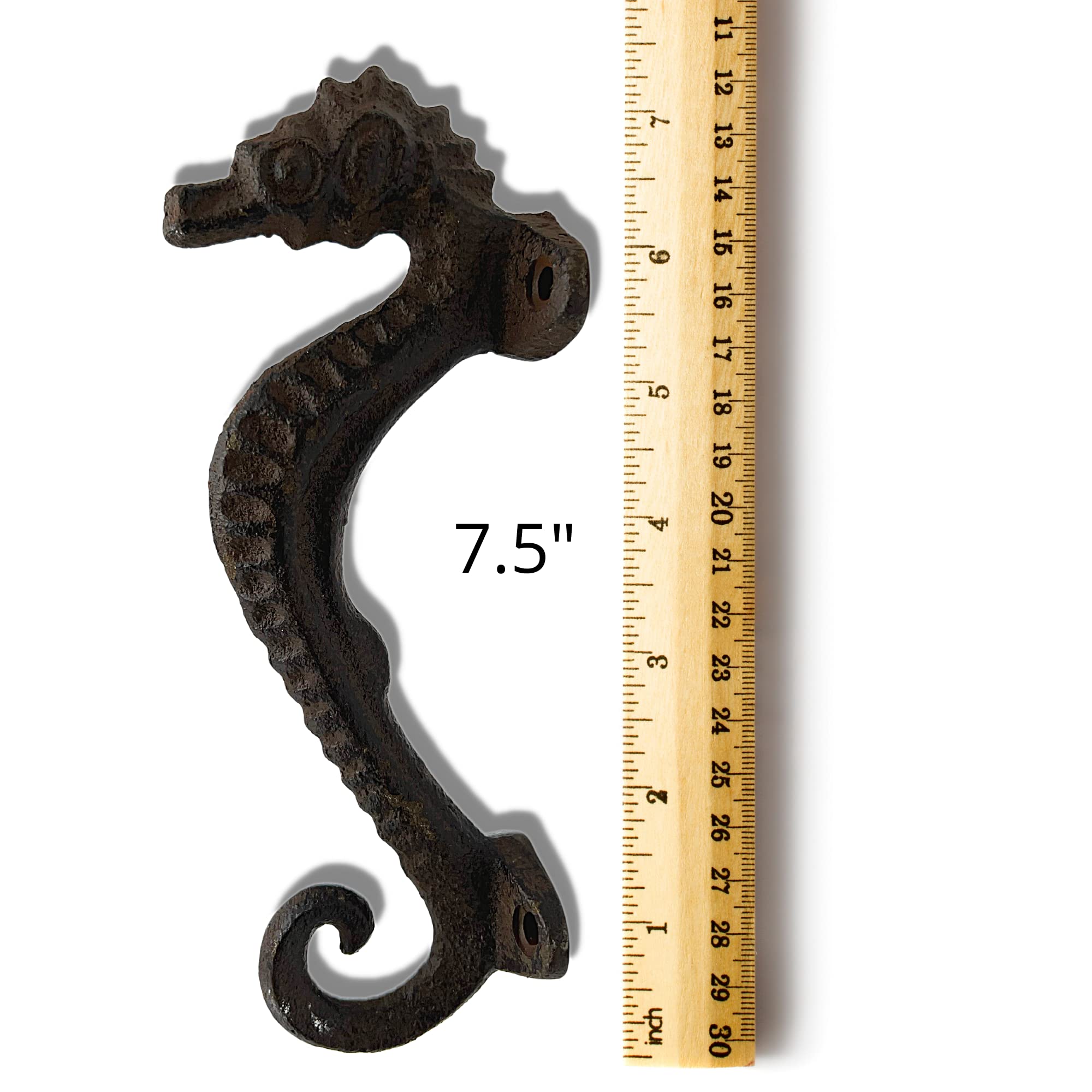 Needzo Nautical Cast Iron Seahorse Handle, Home Improvement Decor for Beach House or Themed Room, Screw Hook for Decoration, Drawer Pull, Cabinet Handles, and More, 7.5 Inches