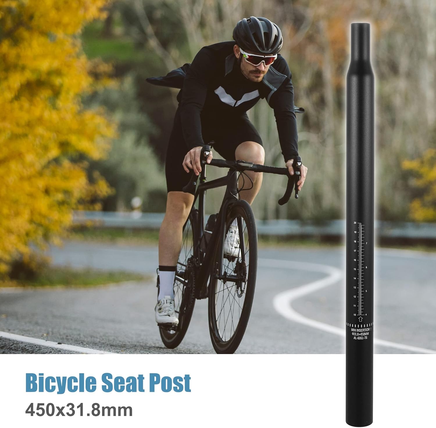 X AUTOHAUX Bicycle Seat Post Aluminum Alloy Seat Tube with Scale Mark Black Universal for MTB Mountain Bike
