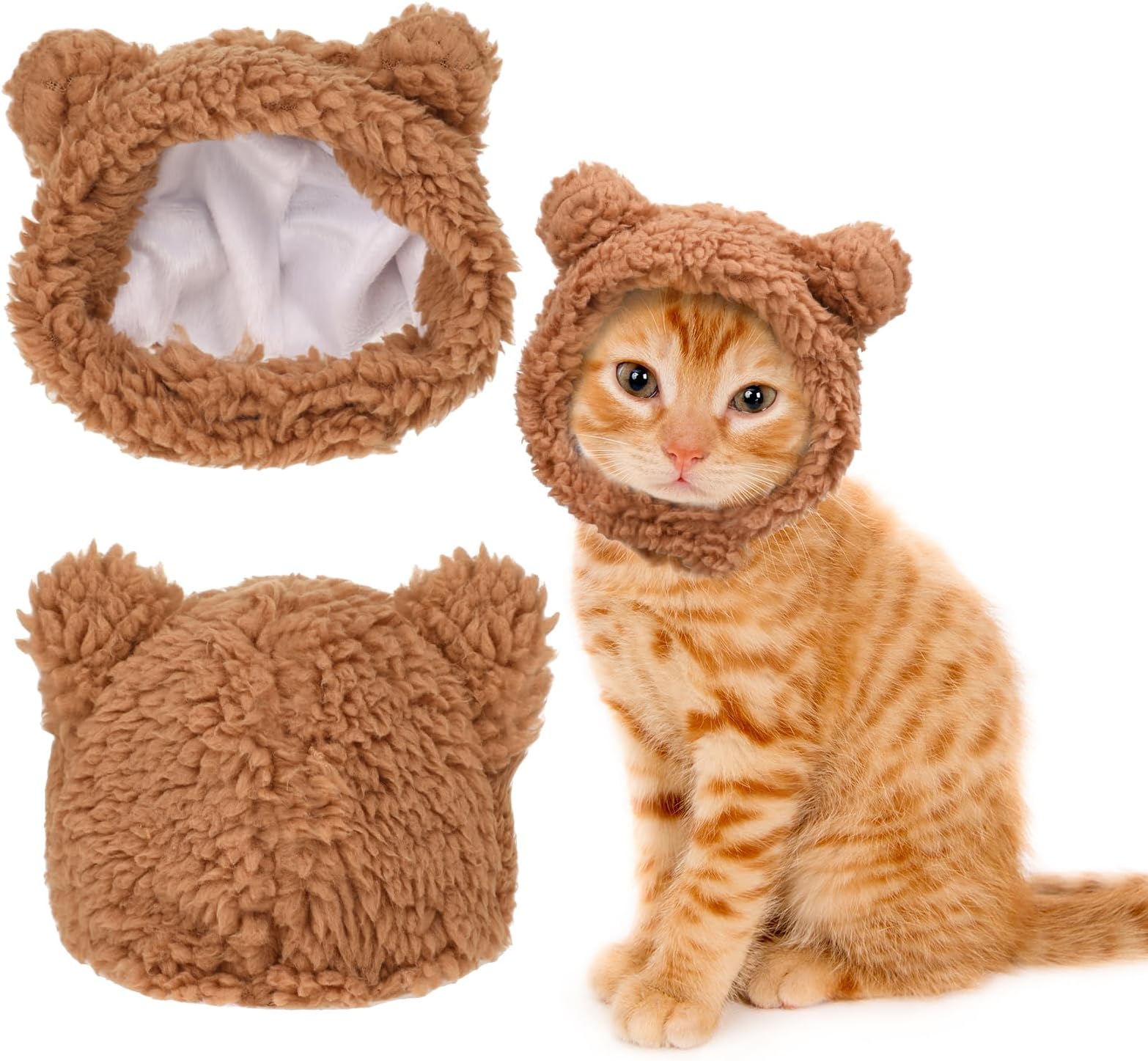 WLLHYF Cute Cat Winter Warm Bear Hat Soft Comfortable Adjustable Small Pet Headwear Costume Clothes for Cat Kitten Puppy Dog(Brown) (Bear)