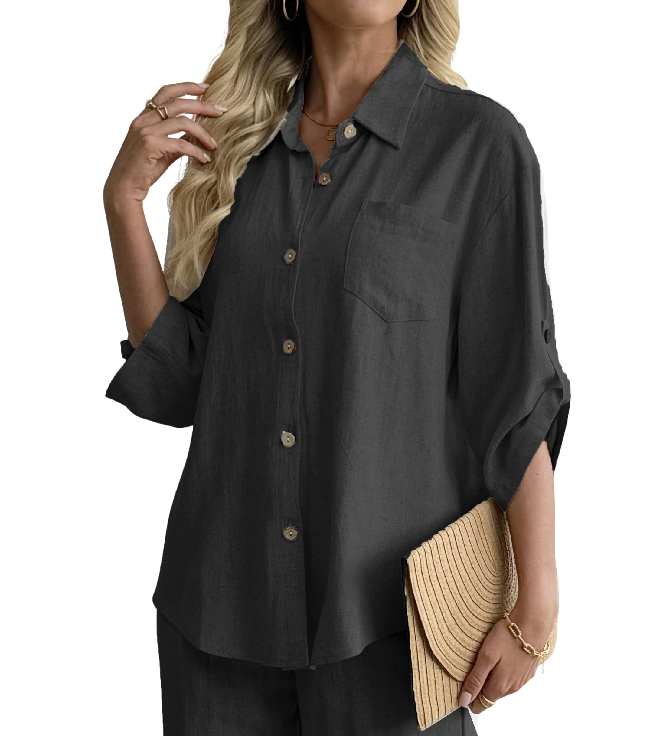 Chemise coton lin manches 3/4 ample contre la chaleur estivale
