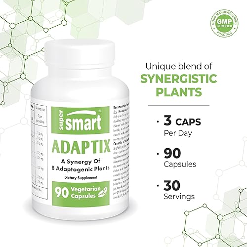 Miniatura 4 de Supersmart Adaptix (fórmula avanzada) – Extractos de plantas 8 en 1 – Hierbas adaptógenas con Ashwagandha, astrágalo, ginseng, reishi | Sin OMG y