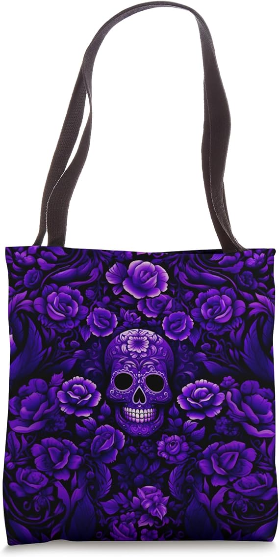 Purple Sugar Skull Day Of Dead Dia De Muertos Skull Tote Bag