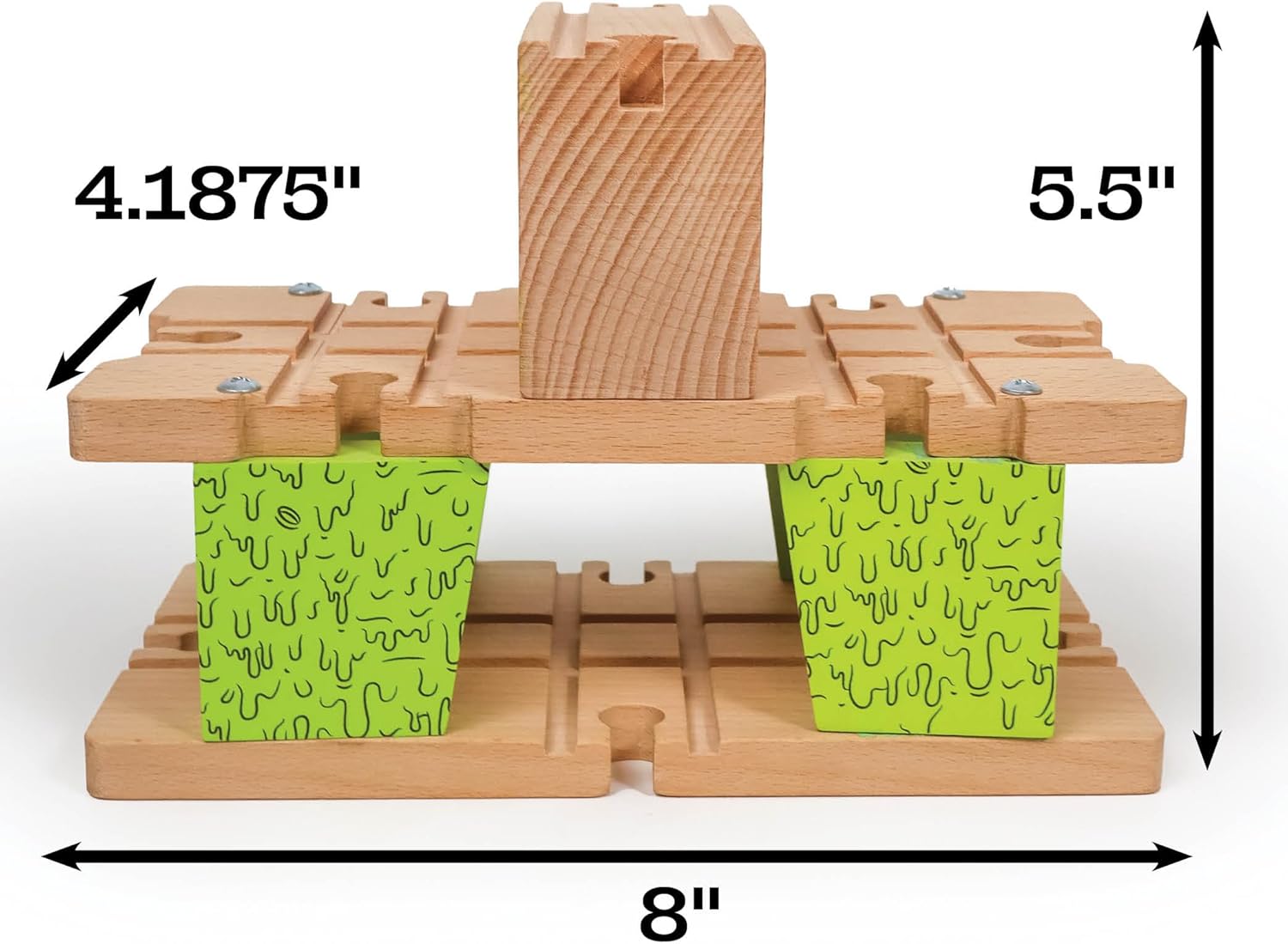 3 Level Wooden Bridge and Train Tunnel - Zany Trains - Toxic Turnpike - Viaduct Arch Bridge - Wooden Train Tracks Compatible with All Major Brands - Train Set Accessories Table