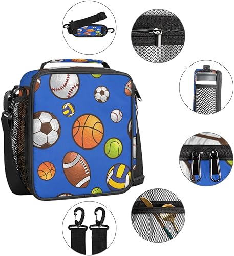 Miniatura 2 de Lonchera de baloncesto y fútbol para niños, bolsa de almuerzo deportiva de béisbol para niñas y niños, lonchera congelable con correa ajustable para