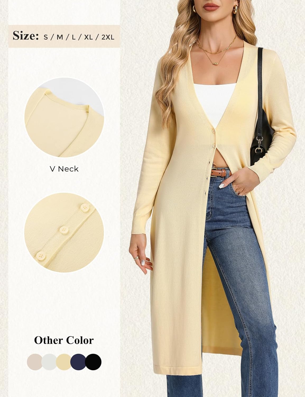 GRACE KARIN Womens Long Cardigan Trendy, Lightweight Knit Dusters Coat, V Neck Button Up Sweater Maxi Dress - Image 5