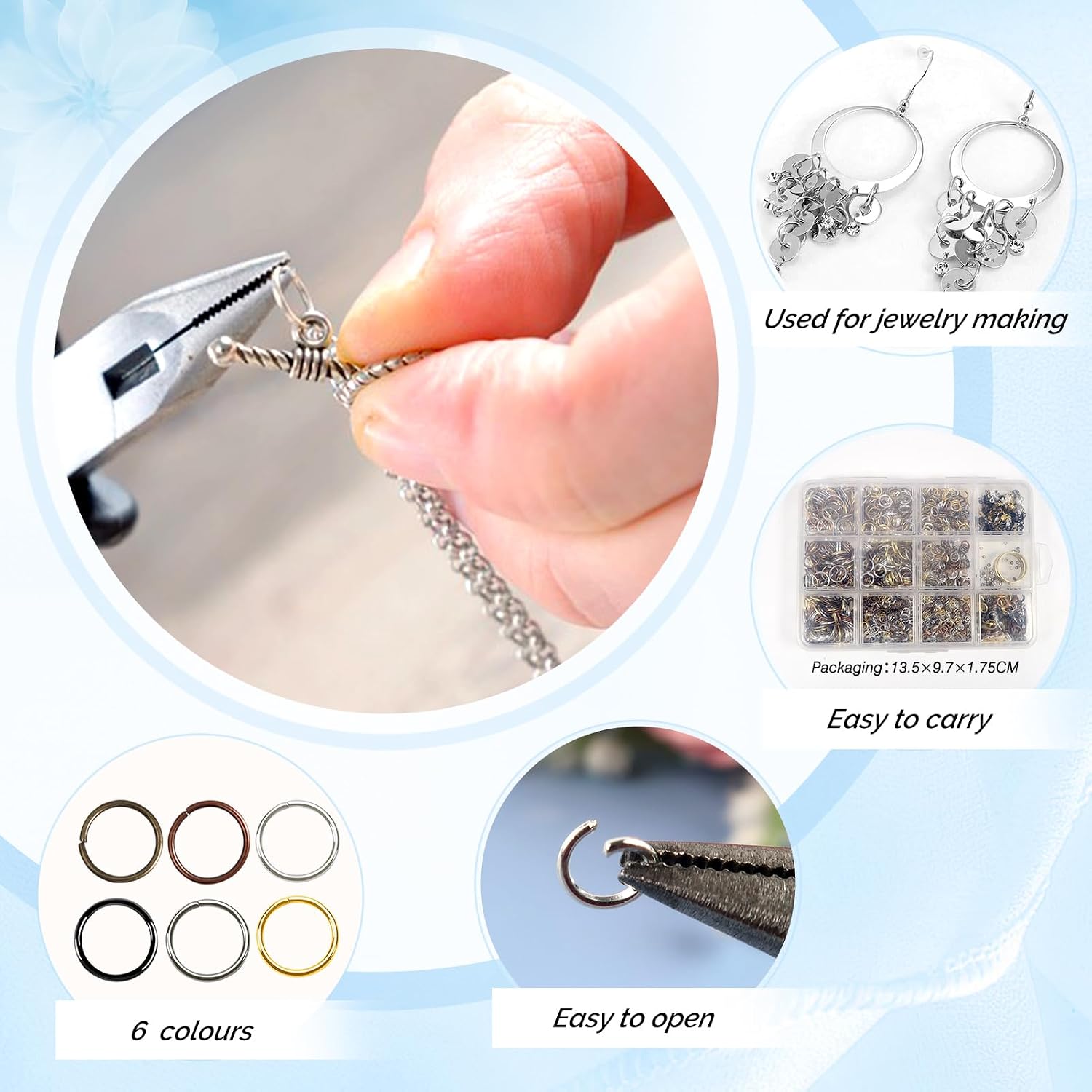 TOAOB 1500pcs Jump Rings Lobster Clasps Beading Kit Assorted Colors Open Jump Rings Connectors for DIY Crafts Necklaces Bracelets Keychains 4mm 5mm 6mm 8mm 10mm