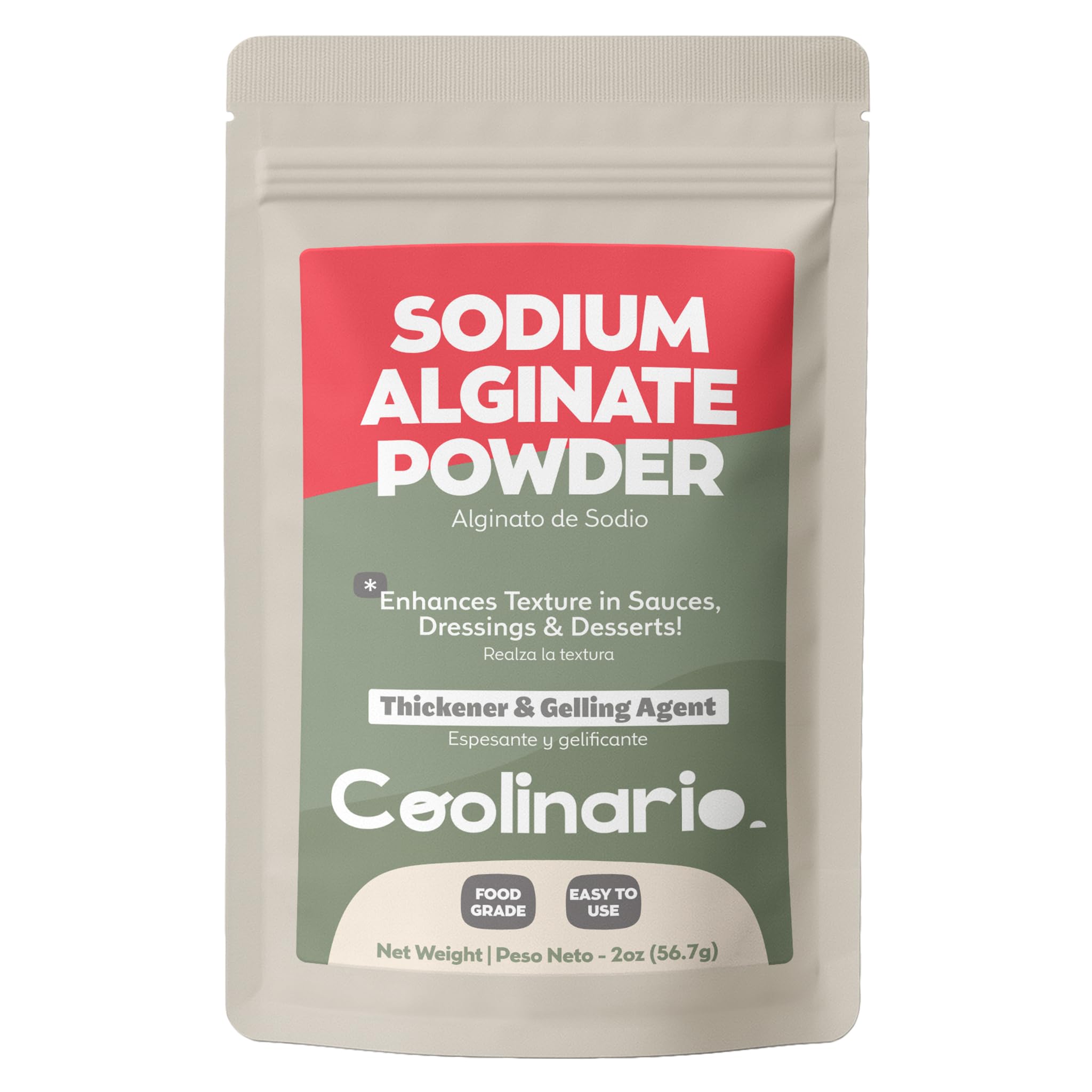 Coolinario Sodium Alginate Powder (2 Oz) Premium Thickener & Gelling Agent for Sauces, Desserts & Molecular Gastronomy | Ideal for Spherification & Texture Enhancement | Food Grade
