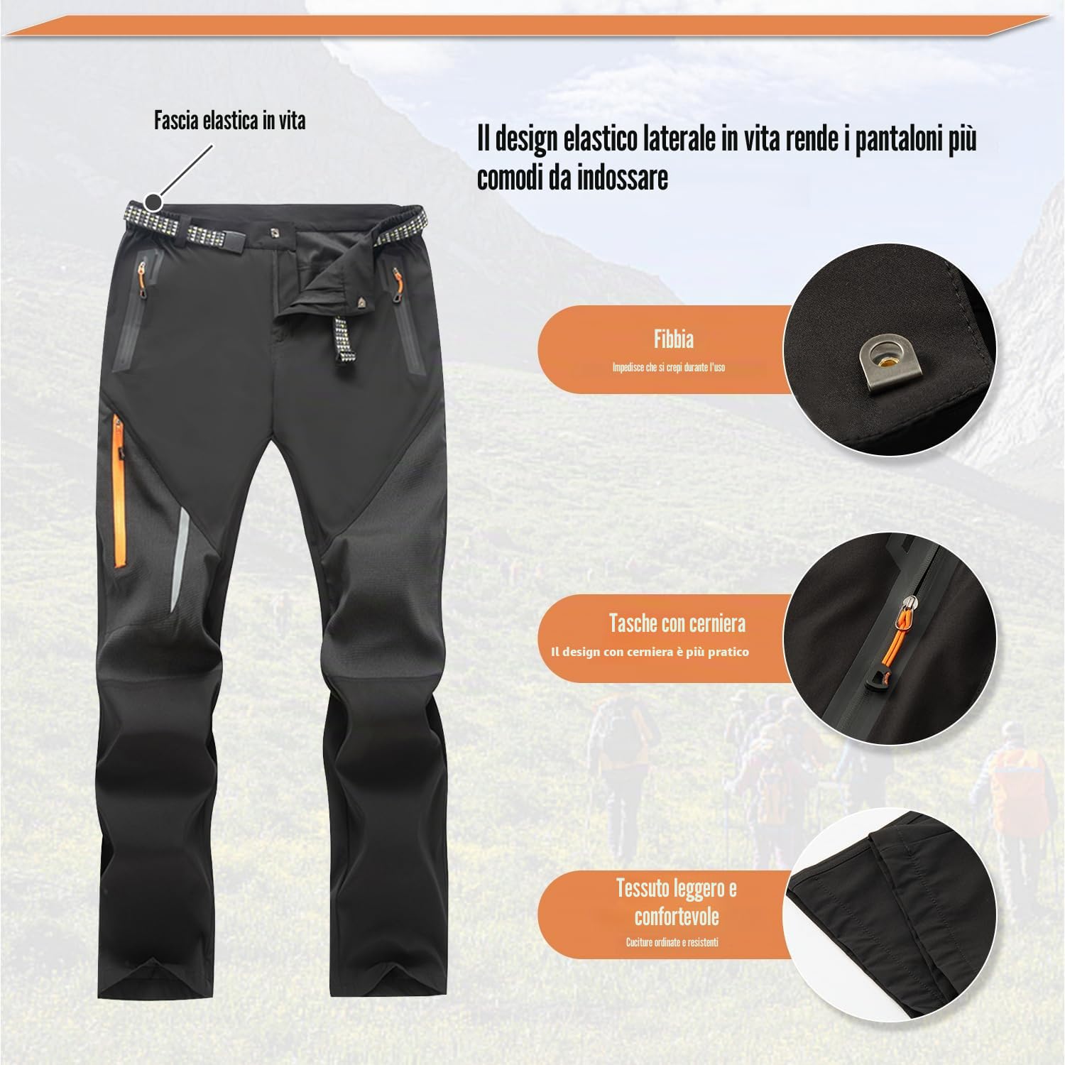 LHHMZ Pantaloni da Trekking Outdoor da Uomo Pantaloni Comodi da Passeggio Pantaloni Casual Leggeri con Tasche con Zip