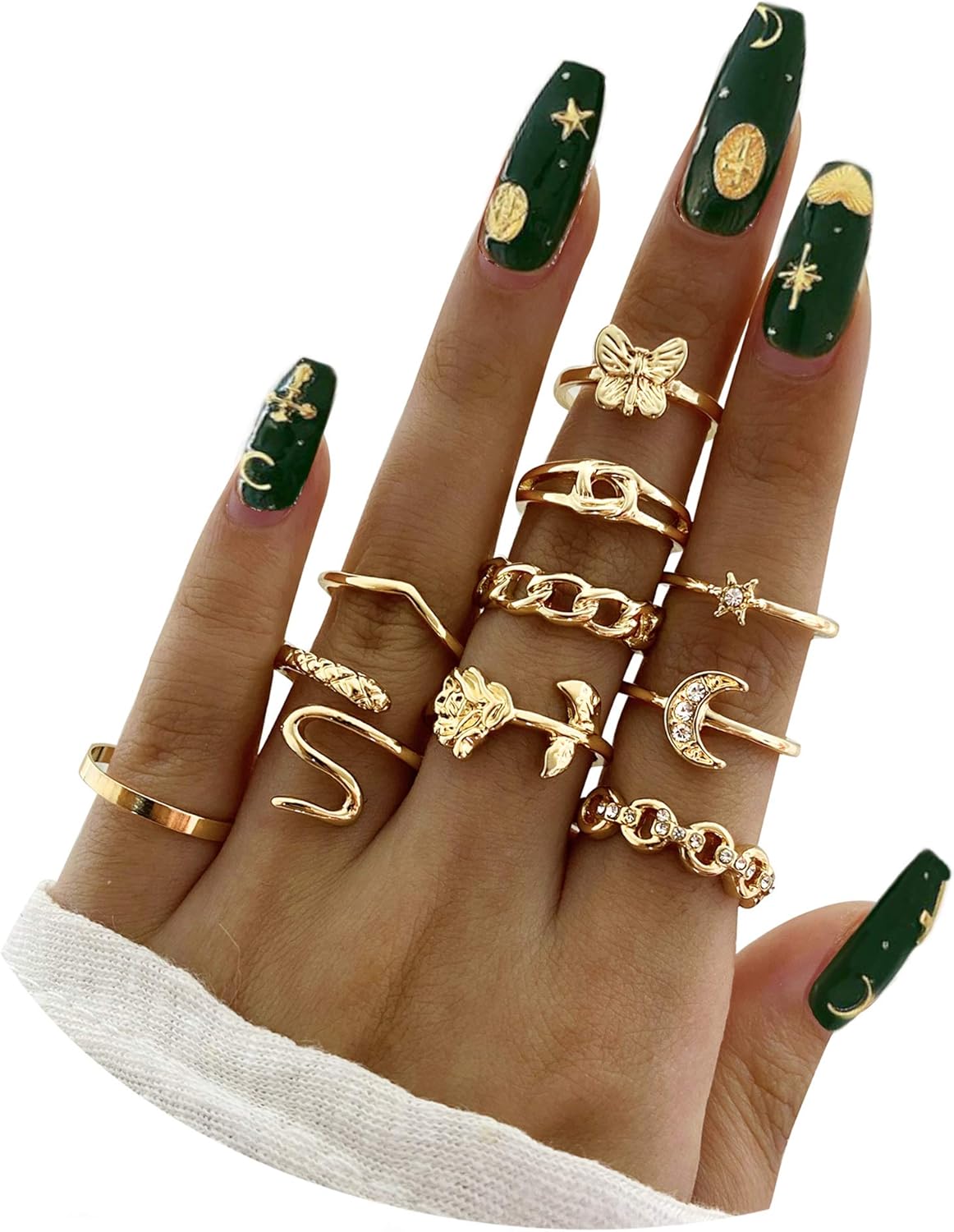 Juego de anillos de nudillos dorados y plateados para mujeres y niñas 10 anillos BOHO anillos de cadena de serpiente vintage anillo de declaración