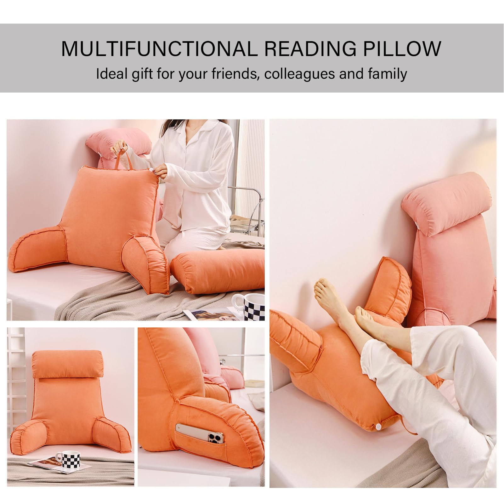 Homie Coussin de lecture avec repose-poignet, accoudoirs, soutien de la nuque et soutien dorsal pour se reposer au lit, lire, travailler sur ordinateur portable et regarder la télé, noir