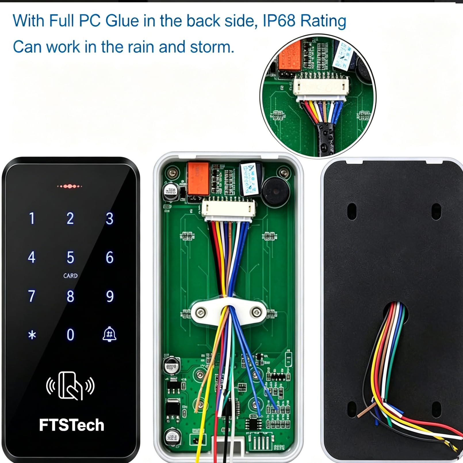 Wodoodporny system kontroli dostępu do drzwi DC12V IP68 RFID, 3000 użytkowników+10 Keyfo Niebieski (IC 13,56MHz)