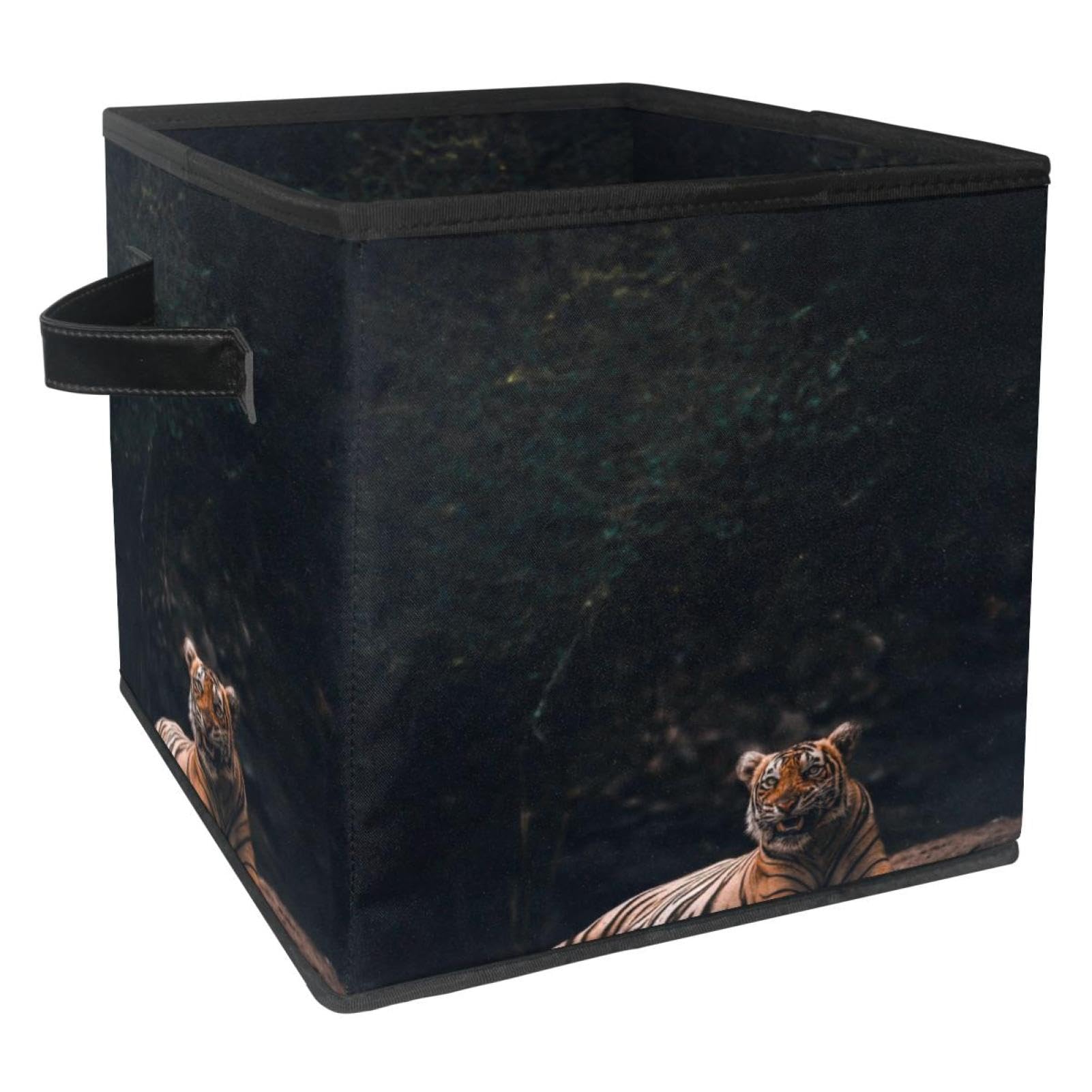 Bac de rangement en tissu avec poignées motif tigre de repos