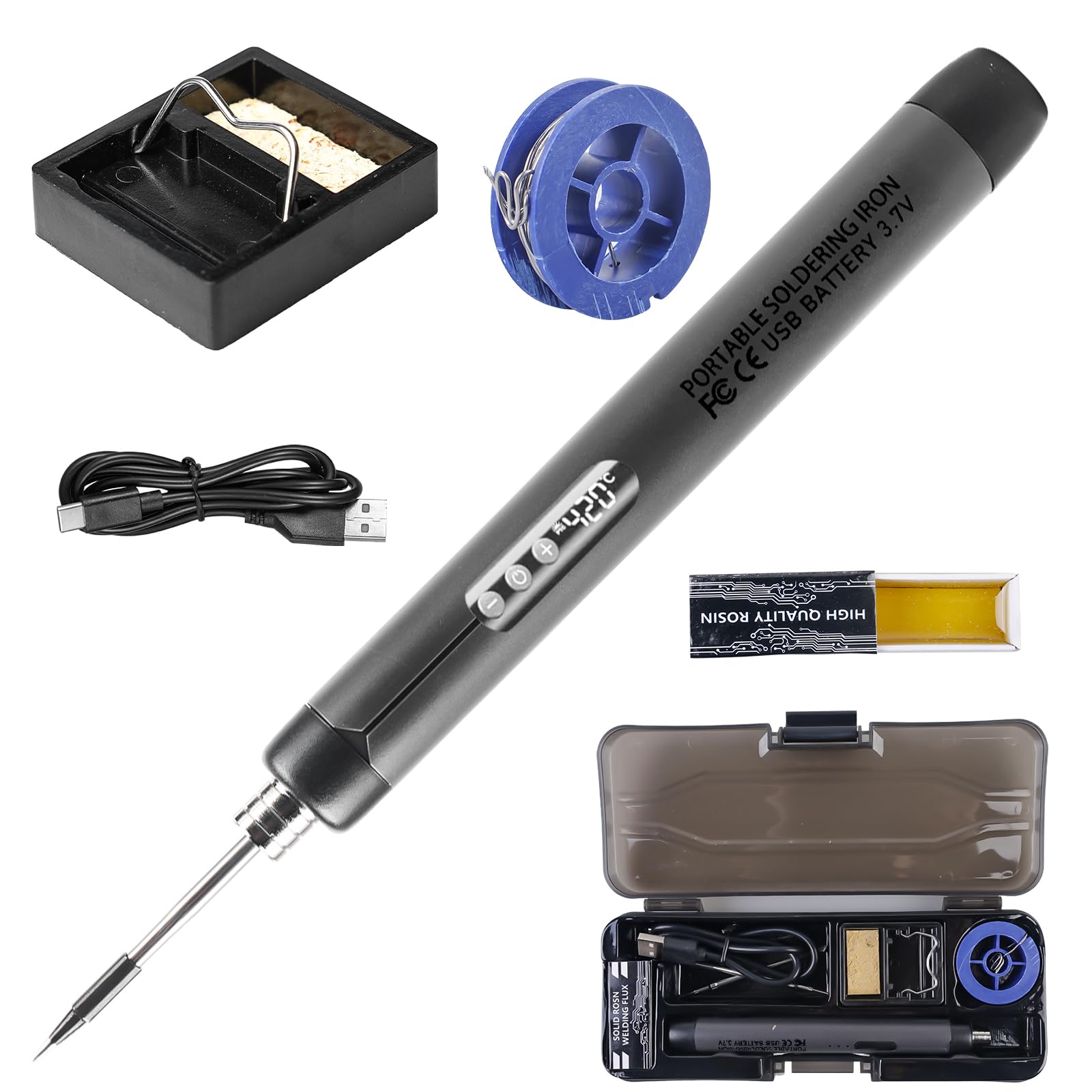 Leikurvo Soldador Recargable USB con LCD, 5 Temperaturas Ajustables 260 ℃ -420 ℃, 3 Puntas de Soldadura, Alambre de Soldadura, Pasta de Soldadura, Soldador Completo Profesional Seguro