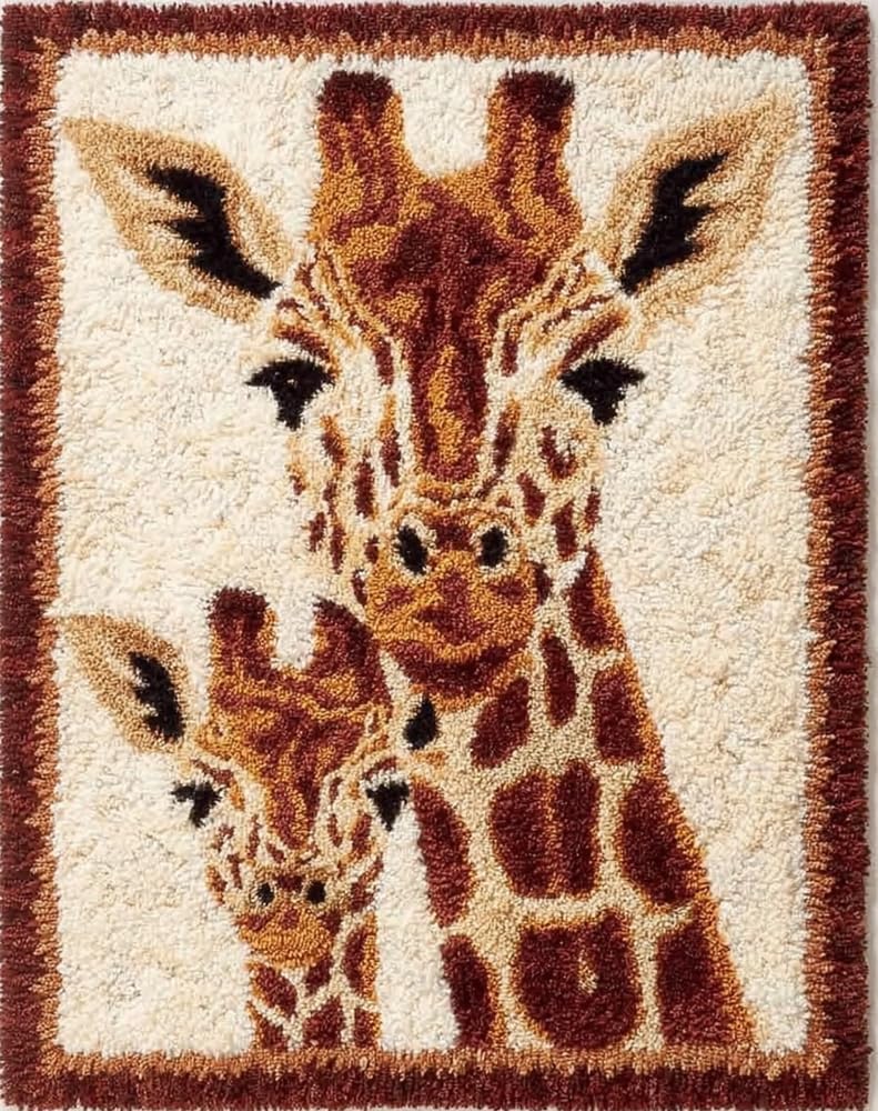 FWRTYCB Latch Hook Kits for Adults -Giraffe DIY Latch Hook Rug Kits, 20X15Inch Crochet Kit for Beginners, Rug Making Kits with Printed Canvas, Gift Packaging