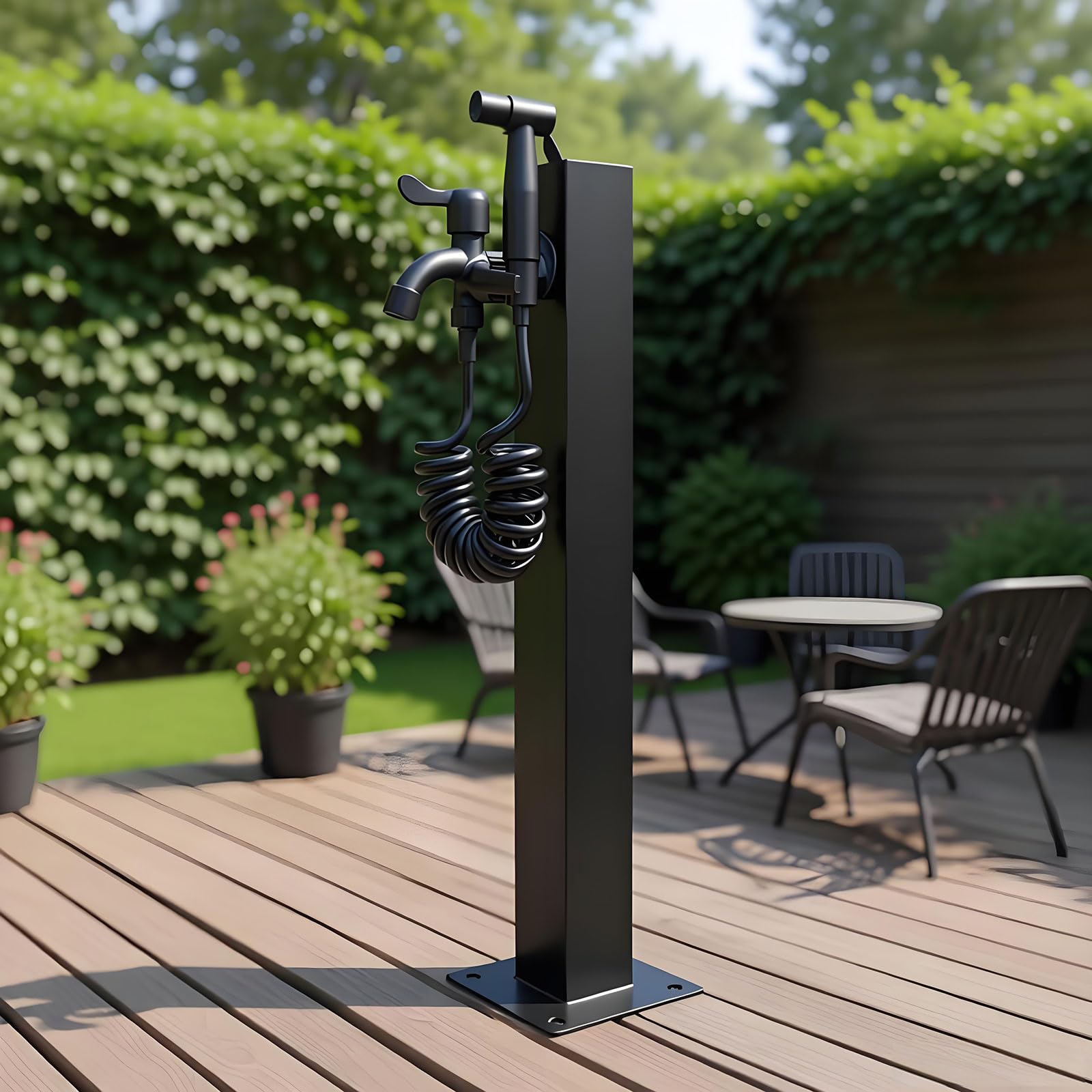 Zynnel Black Outdoor Water Column,Antifreeze Outdoor Pillar, Side/Lower Inlet, Outdoor Garden Water Column With Faucet Hose Stand,Stainless Steel Water Column Garden Water Tap,For Farm Pasture Backyard Irrigation