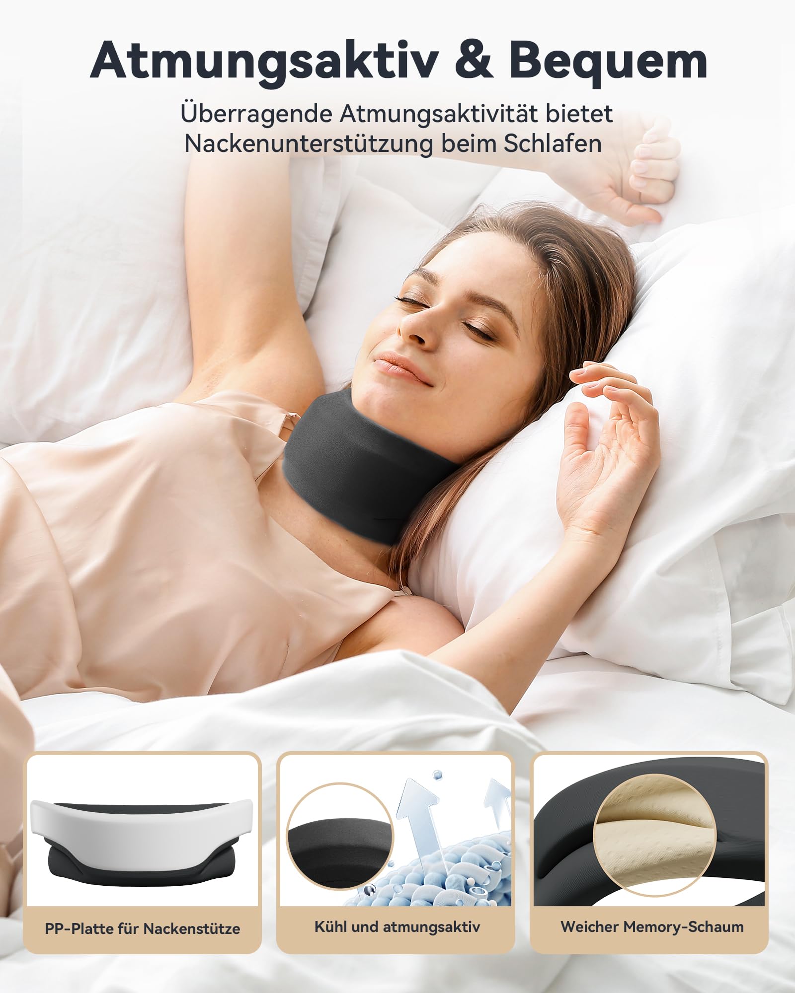 Nackenstütze gegen Nackenschmerzen, Weiche & Verstellbare Halskrause für Schlafen, Neck Support zur Unterstützung der Halswirbelsäule Druckentlastung, für Frauen und Männer(Schwarz, M)