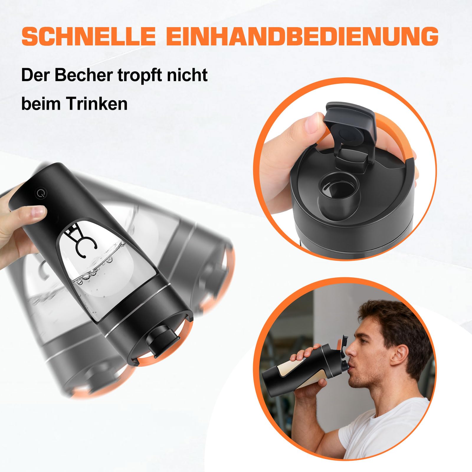 Elektrischer Shaker, Shaker Elektrisch 700ML, Protein Shaker Elektrisch mit Pulverfach für Potein Pulver und Milchshak, Tritan BPA-frei, Schwarz