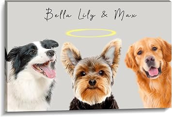 Custom Pet Portraits Canvas Wall Art Pet Loss Memorial Portrait with Halo Ring Pictures Prints Cat Dog Photo Personalized Custom Sympathy Memorials Artwork Wall Decor Framed24.00"x36.00"