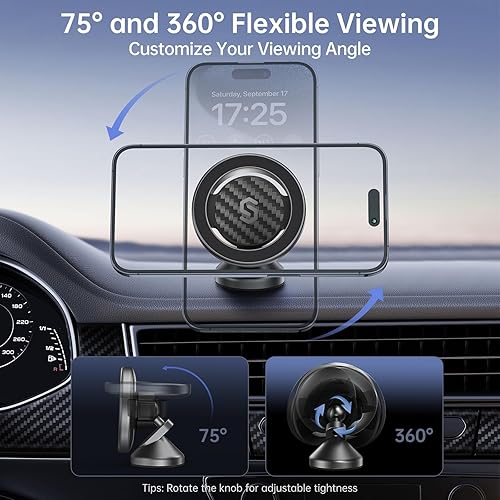 Miniatura 4 de SYNCWIRE Compatible con soporte MagSafe para automóvil, soporte magnético de fibra de carbono para automóvil, rotación de 360, soporte de teléfono