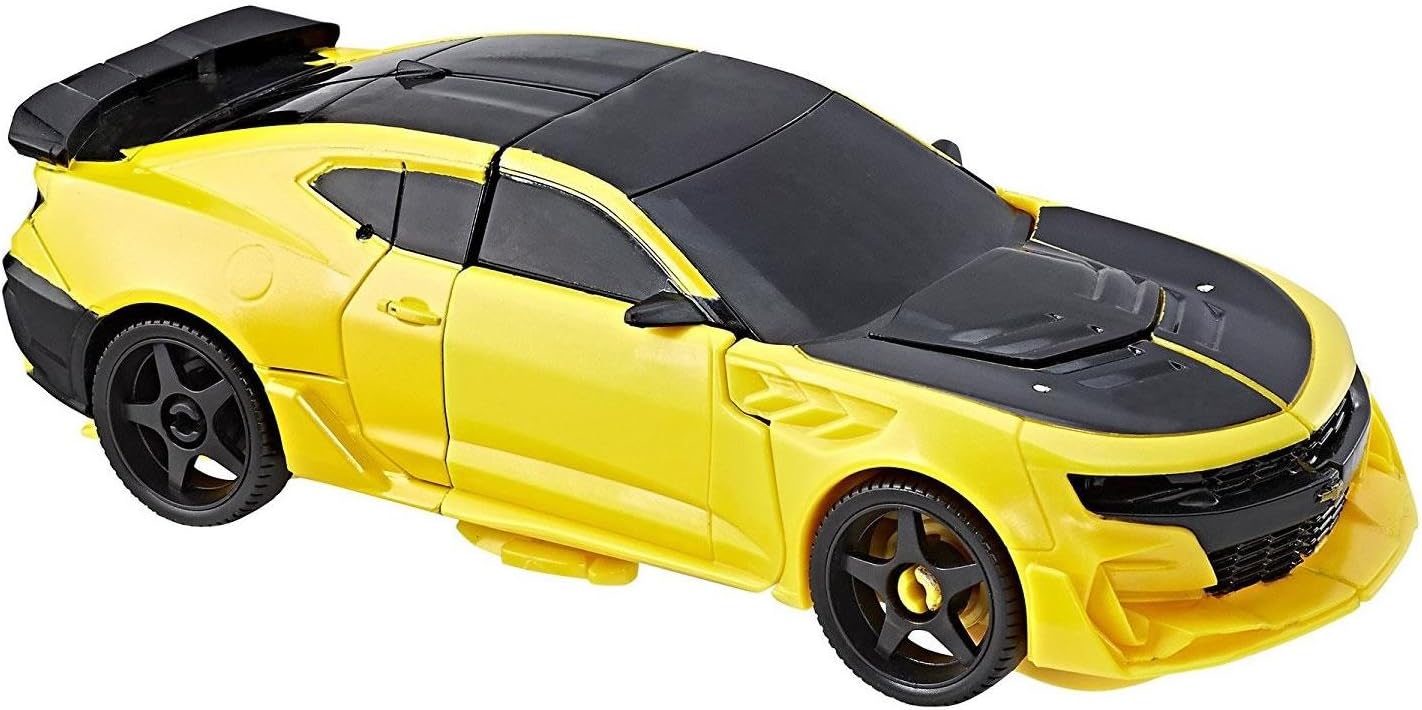 Bumblebee figure transformed into a yellow and black Chevrolet Camaro vehicle