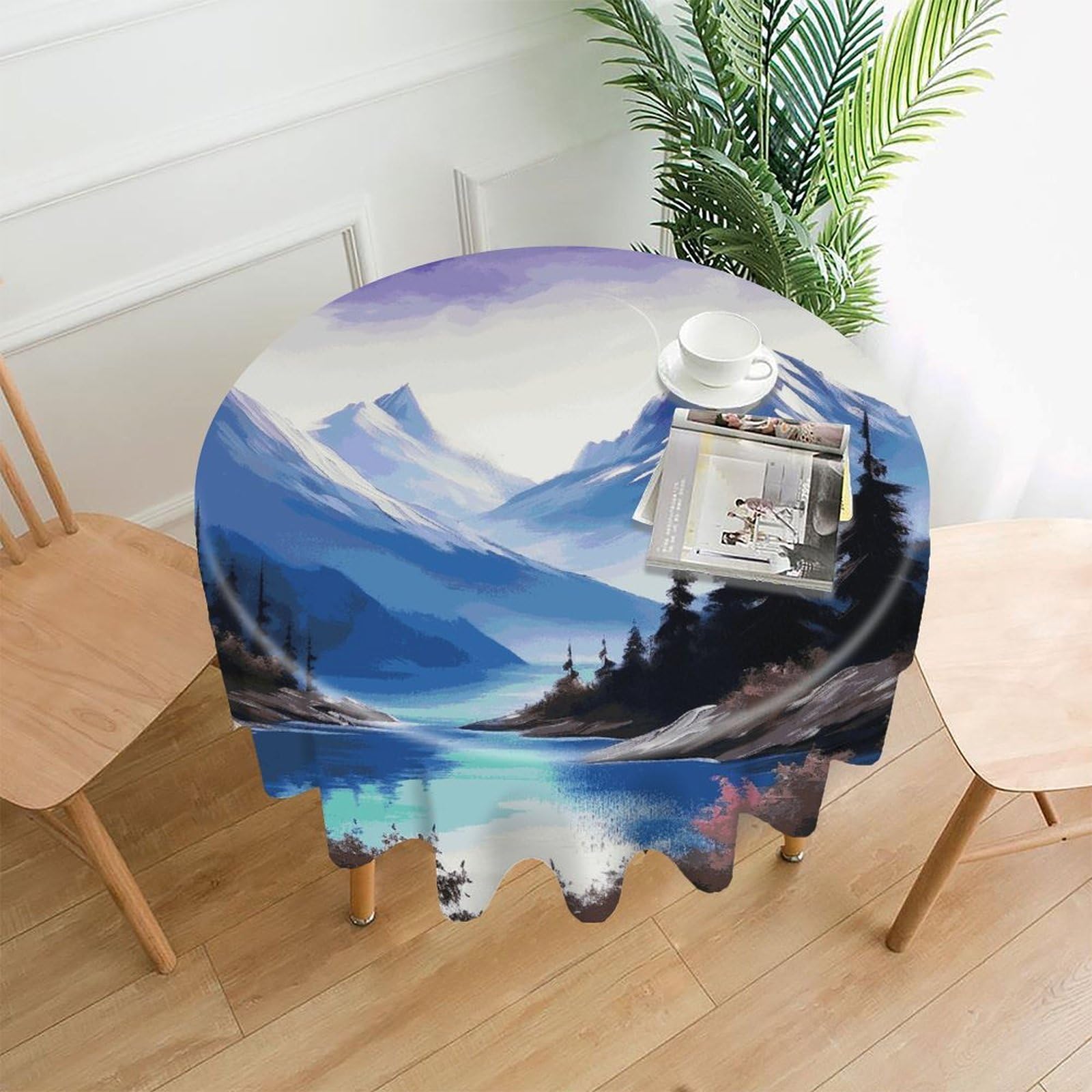 MUSM 60 Inch Mountains Painting Round Tablecloth Wipeable Washable Table Cover for Kitchen and Dining Room Decorative Table Cloth for Party Holiday Picnic Outdoor
