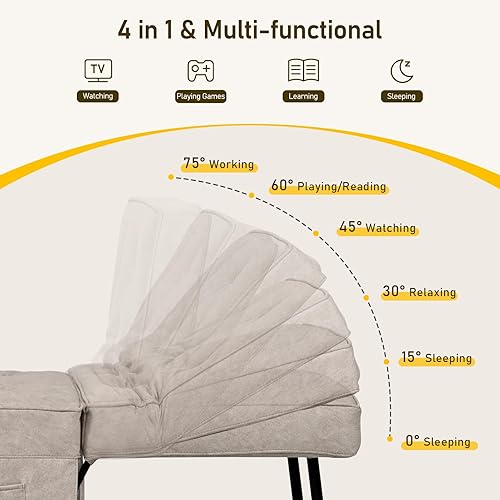 Miniatura 5 de Silla otomana 4 en 1, sofá de cama, silla convertible con respaldo y almohada ajustables, multifuncional, sin montaje para espacios pequeños, sala