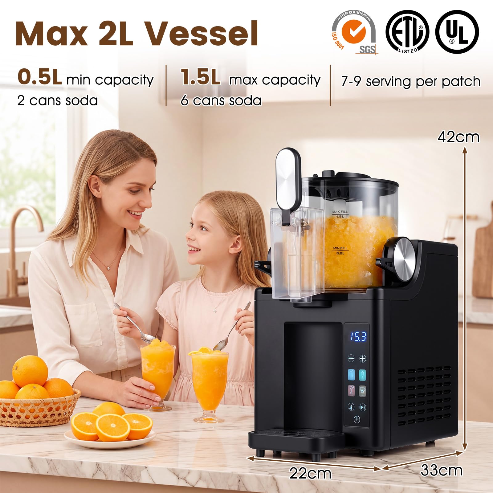 FANTASK Máquina de granizado 1,5 L | Slusheis - Máquina de helado con LED táctil, 4 modos, autolimpieza, para granizados, helados y cócteles