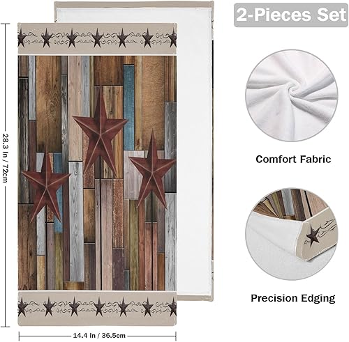 Miniatura 2 de Paquete de 2 toallas de mano Texas Star, toallas de baño absorbentes de microfibra rústica marrón granero, toallas de cocina de tablero de madera de