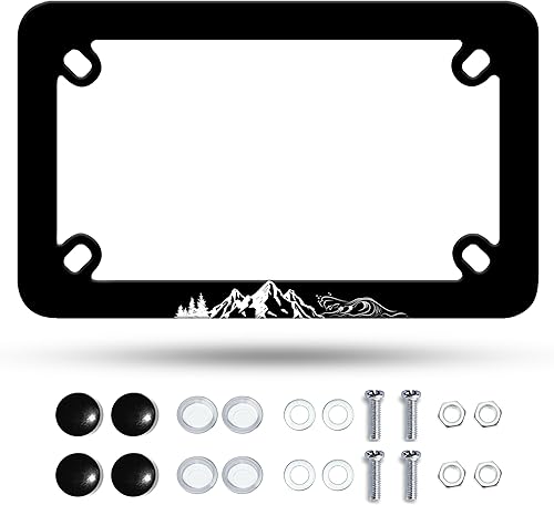 Miniatura 8 de Marco de matrícula de motocicleta con bandera americana retro en negro y blanco, marco de placa de matrícula de acero inoxidable, divertido soporte