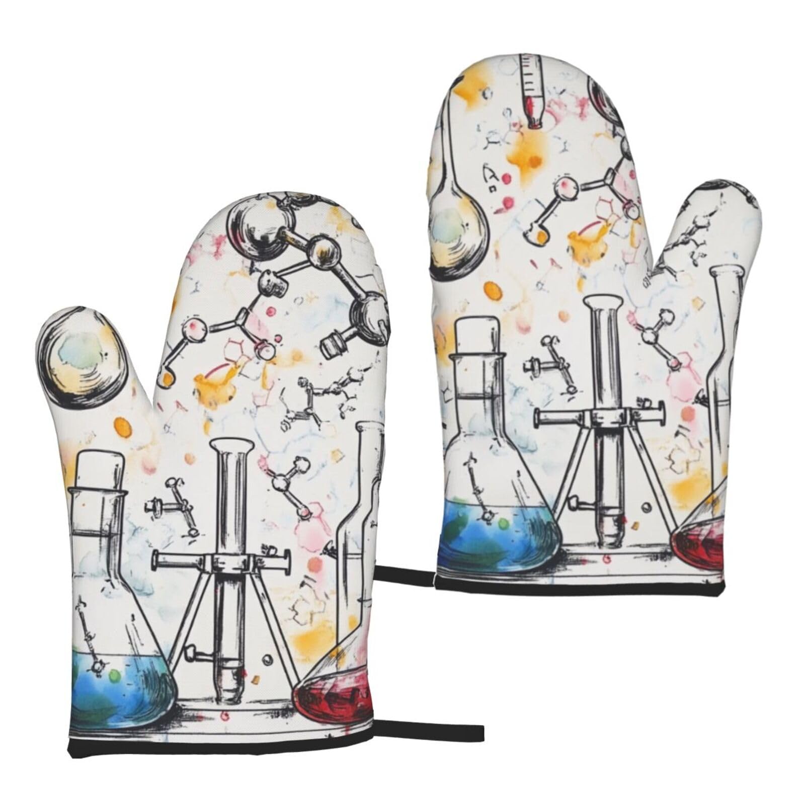 Chemistry Print Printed Oven Mitts Sets 2 PCS Heat Resistant and Non-Slip Glove Potholder for Kitchen Cooking Baking Grilling