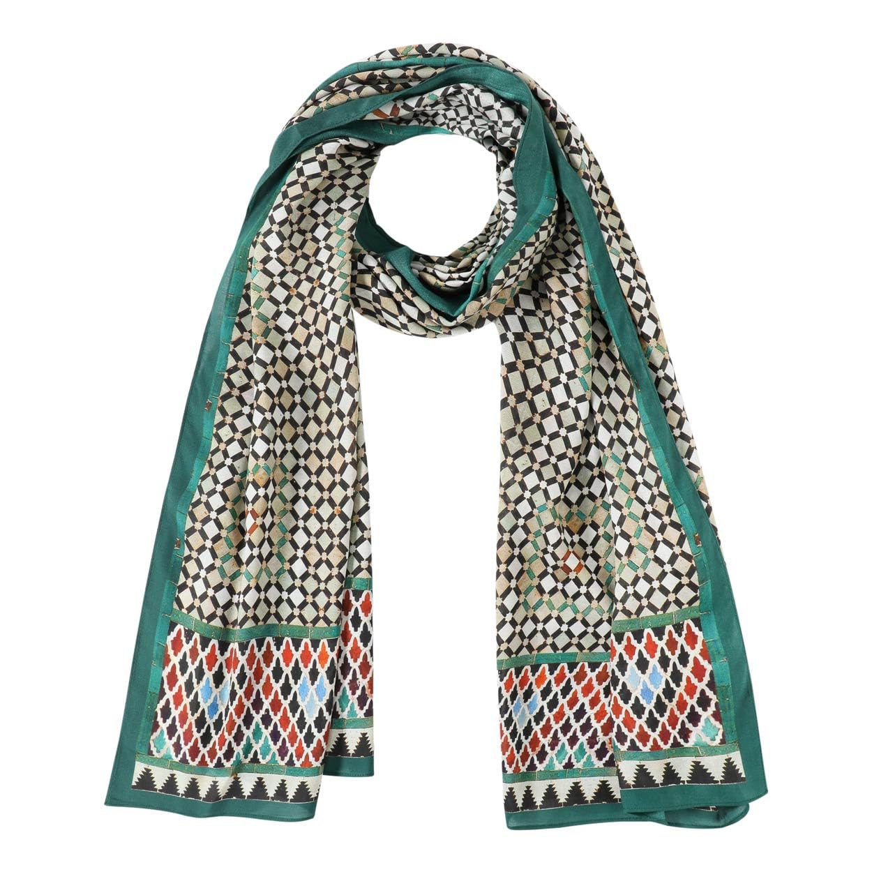 Hamzah Pashmina Mujer con Estampado de Inspiración Azulejos Andaluces – Fular Largo Modal Ligero 180x65 cm, Accesorio Artístico Unisex para Primavera o Verano