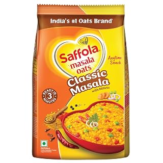 Saffola Masala Oats Classic Masala |1kg | Tasty, Anytime Snack | Ready in 3 mins | Millets Goodness- with Bajra & Jowar | No maida , No added preservatives | helps manage weight