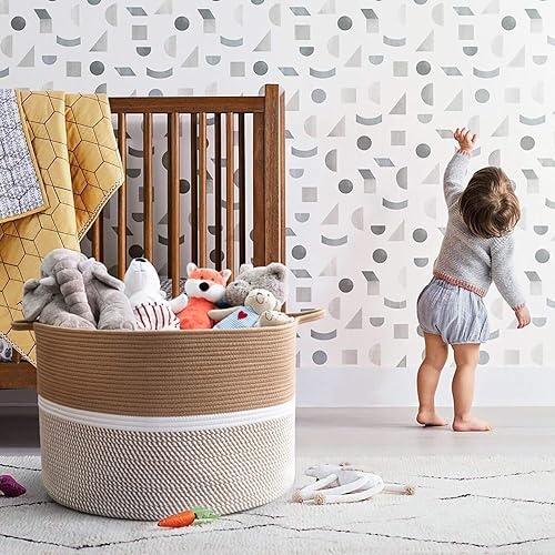 Miniatura 16 de CHICVITA XXL Canasta de cuerda de algodón tejida extra grande, canasta de manta de almacenamiento con asas, canasta de ropa decorativa, 22 x 22 x 14