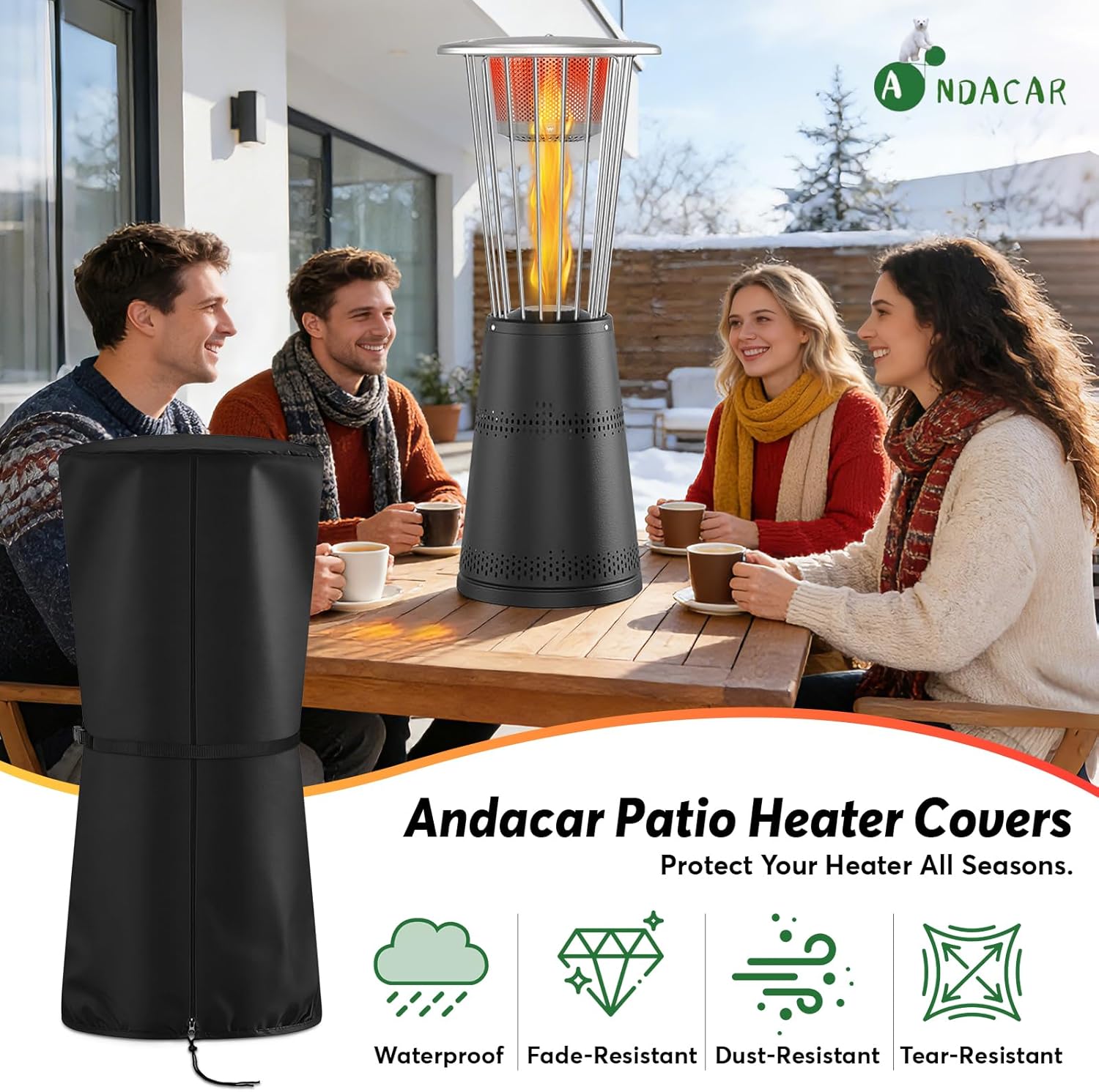 Patio Heater Covers for Mars Explo 11,000 BTU Propane Patio Heater, Heavy Duty Waterproof Outdoor Electric Heater Cover with Zipper for Patio Outside Home Use - 13"D x 33"H, Black