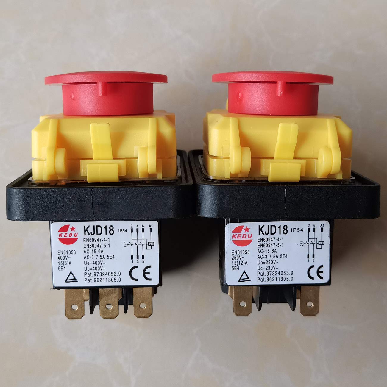 Interruptor electromagnético de 7 pines KEDU KJD18 Interruptores pulsadores de parada de emergencia a prueba de agua para equipos de máquinas herramienta industriales AC 400V 15 (8) A 5E4 IP54