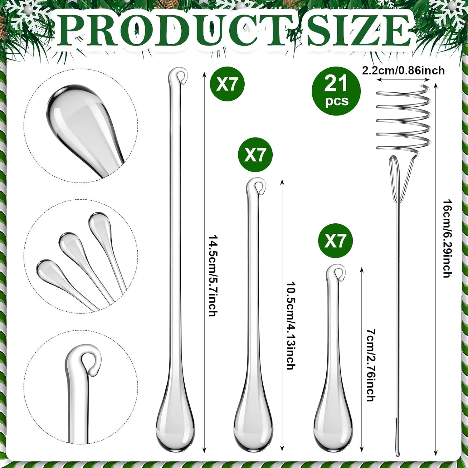 Ziliny 21 Set Christmas Candle Holder for Tree Vintage Traditional Metal Candleholder with Glass Teardrop Ornaments Retro Christian Decoration Hanging Clear Raindrop Ornament for Flameless Candles