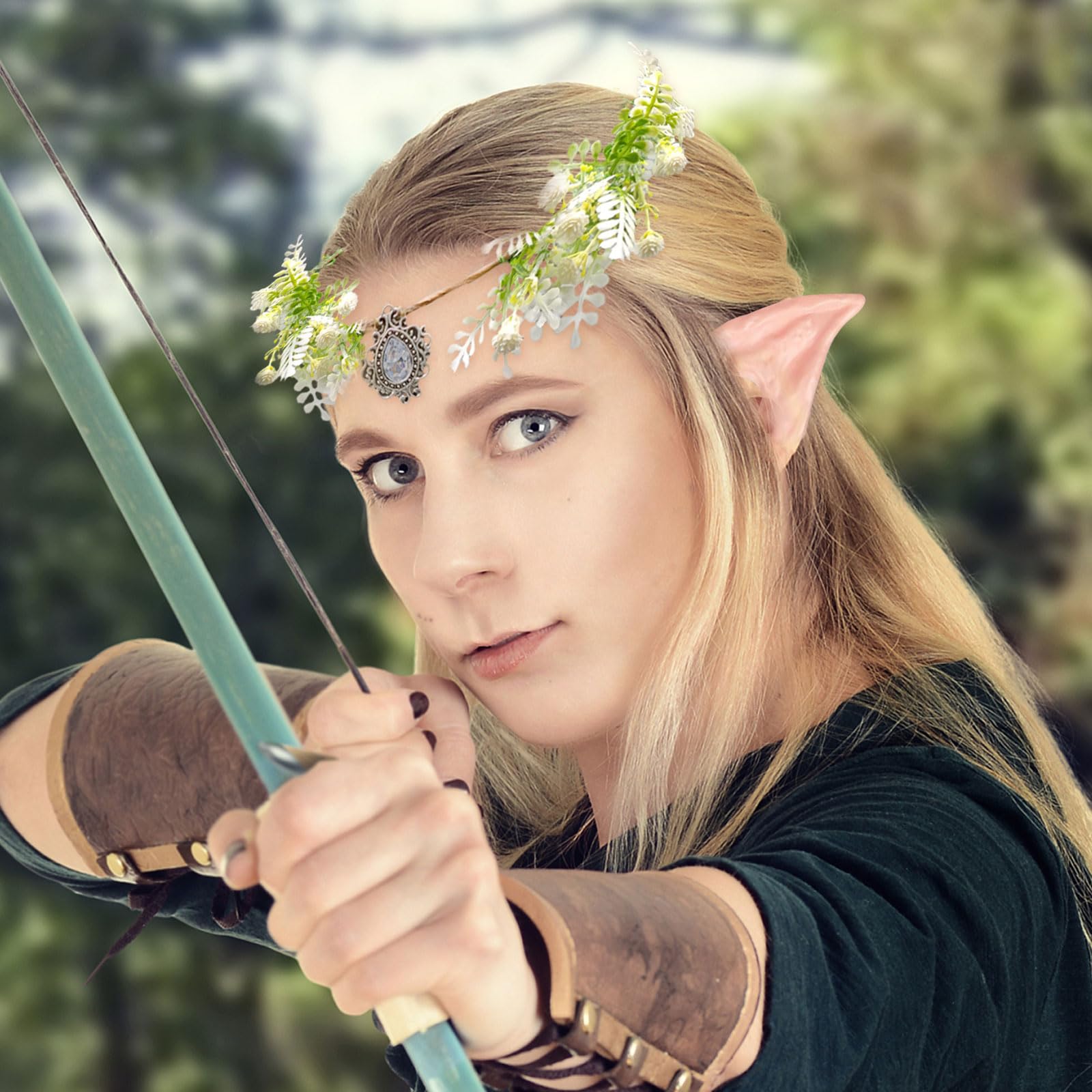 EUPSIIU Flower Crown Headband Fairy Headpiece Costume 3 works Elf Fairy Ears - Image 4
