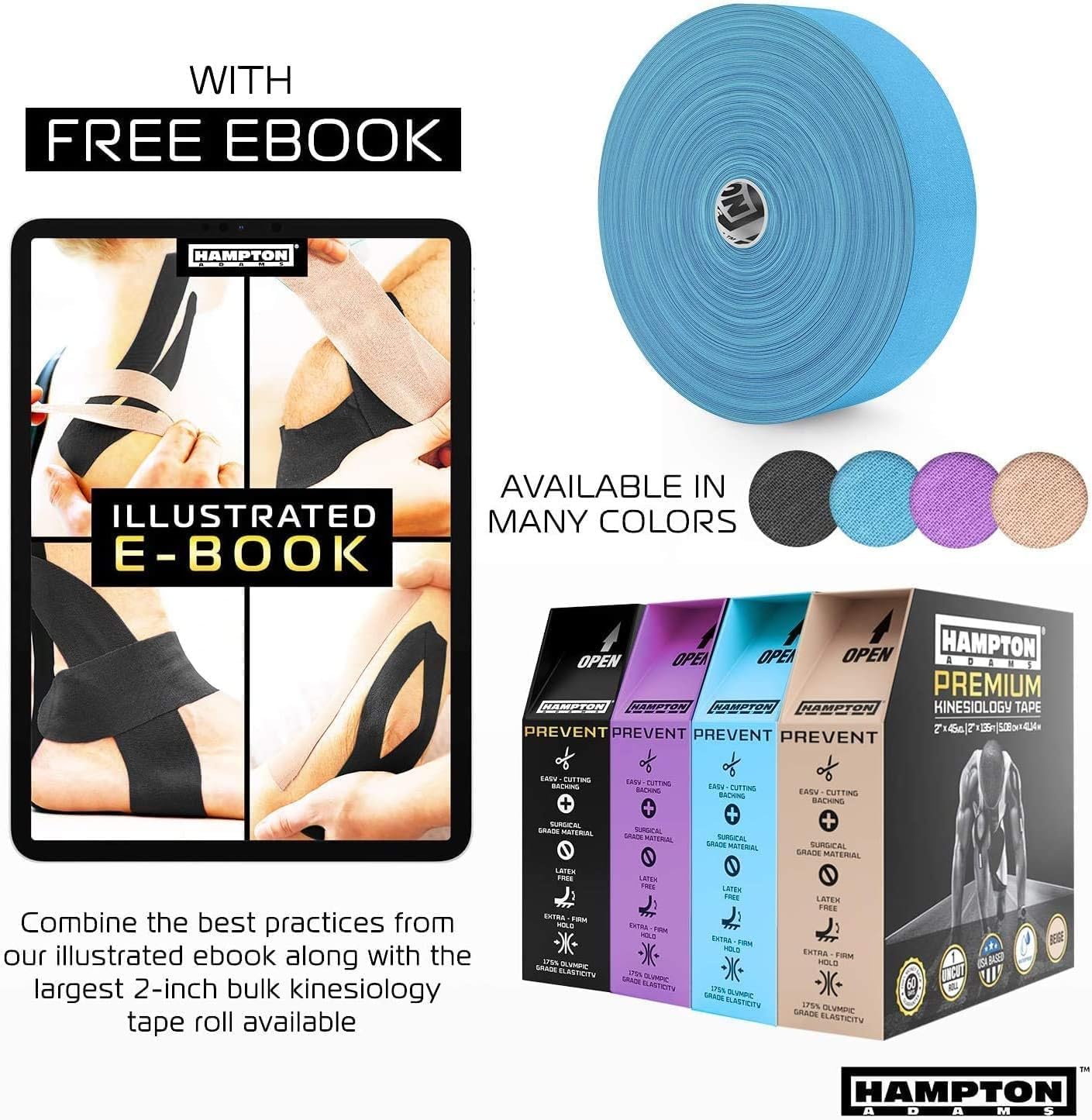 Hampton Adams | As Seen on Shark Tank | Elastic Kinesiology Tape (Bulk Roll) | 135ft Uncut | Supports & Protects Muscle Wrist Knee Shoulder Back Plantar Fasciitis | Waterproof Hypoallergenic - Image 6