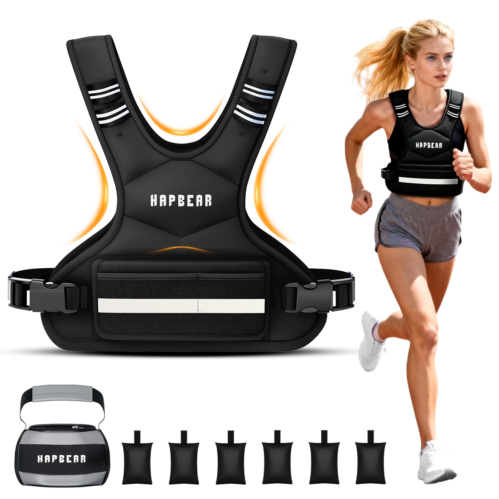 HAPBEAR Adjustable Weighted Vest for Men and Women 4-10 lbs with 6 Ironsand Weights and Large Pocket Includes