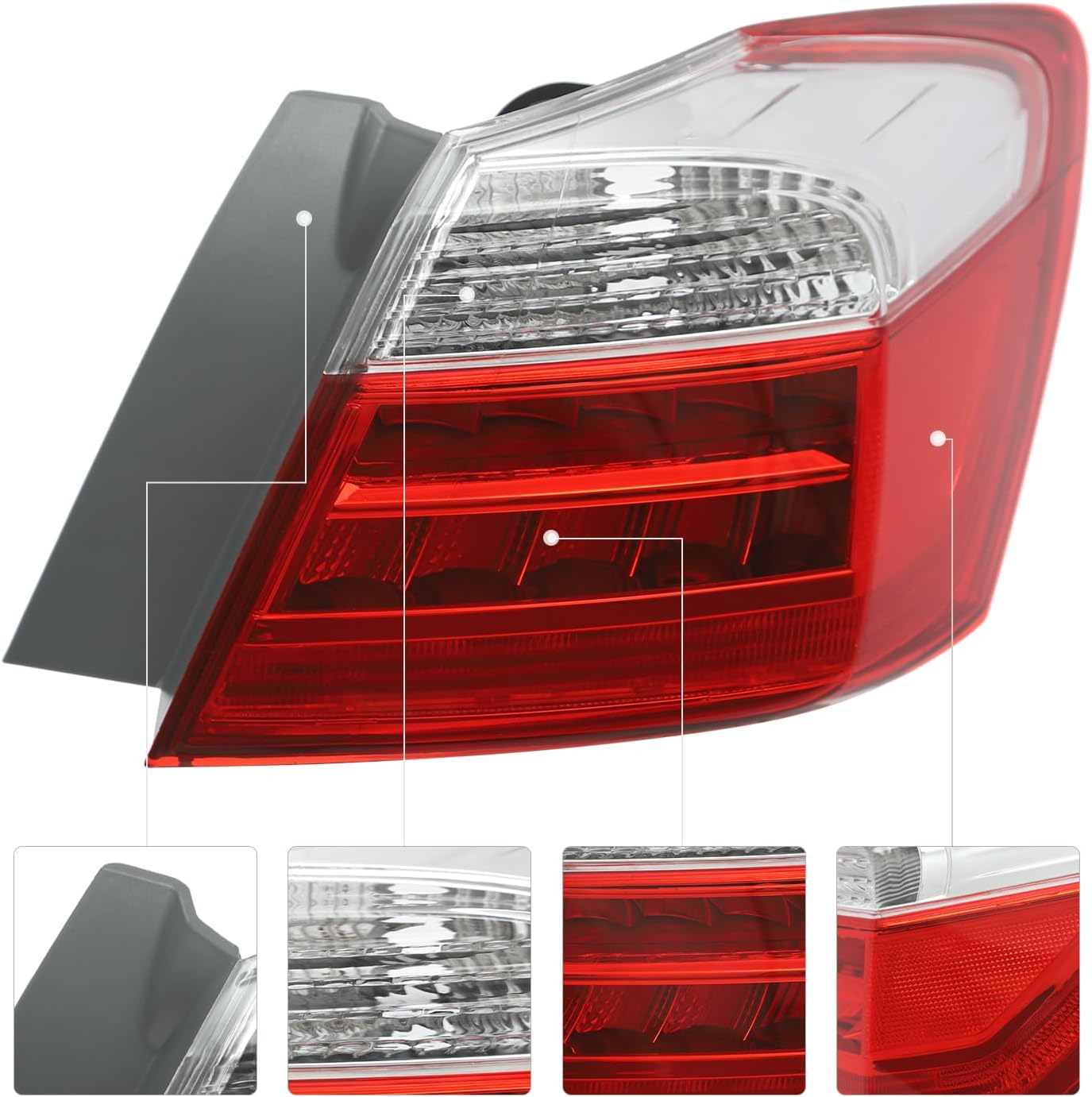 LED Tail Lights for 2013-2015 Honda Accord Sedan EX-L Touring, Driver & Passenger Side, Replacement for OEM 33500T2AA12 & 33550T2AA12 (Right Passenger Side)