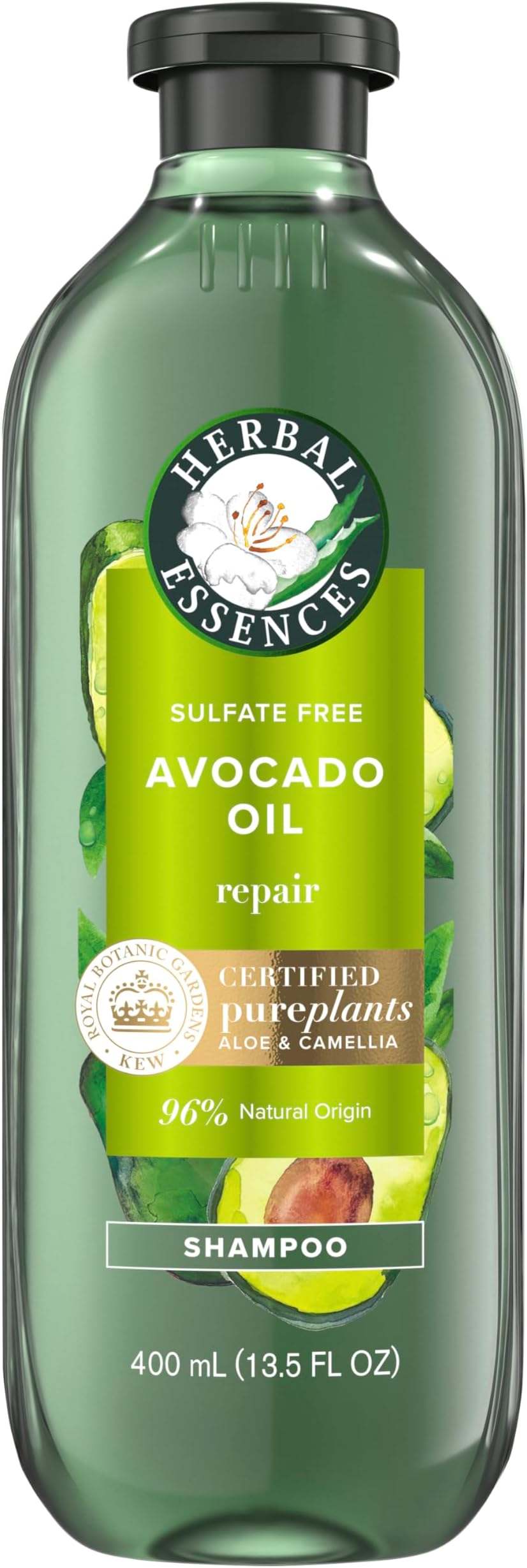 Herbal Essences Avocado Oil Sulfate Free Shampoo, Hair Repair, 13.5 Fl Oz, with Certified Camellia Oil and Aloe Vera, For All Hair Types, Especially Damaged Hair
